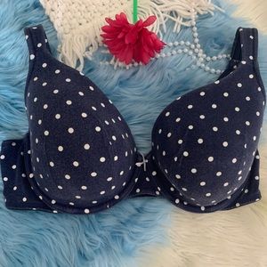 Cacique Lane Bryant Navy Cotton Polka Dot Support Bra 40D